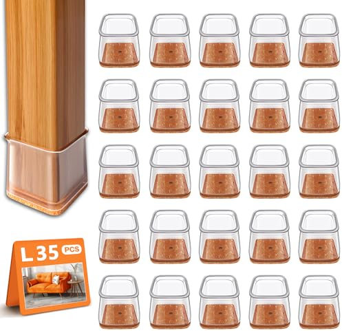 35 Piezas Protector Patas Sillas Cuadrados, Tacos para Patas de Sillas, Protección para Silla de Silicona (Talla L: Apto con Lados de 27–39 mm), Antirrayaduras y Antirruido, Protegen el Suelo