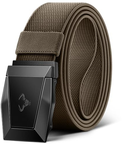 BULLIANT Taktiskt bälte för män, militär vandring rigger kraftigt nylonnät arbetsbälte 3,8 cm med snabbfrigörande metallspänne, Ljusbrun2544, 28-32Waist Adjustable