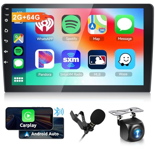 Hodozzy 9 Zoll 2G+64G Android Autoradio 2 DIN mit Wireless Carplay und Android Auto, Bluetooth Doppel DIN Autoradio mit Bildschirm Mirror Link, Rückfahrkamera, FM/RDS Radio, GPS Navi,WiFi/BT/USB/SWC