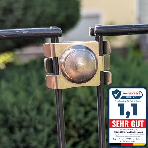 Qualinos 10x hochwertige Eckverbinder, Längsverbinder für die Doppelstabmattenzaun Befestigung - auch zum Bau von Komposter Hochbeet Tiergatter. Erhöhter Einbruchsschutz, Edelstahl, Made in Germany