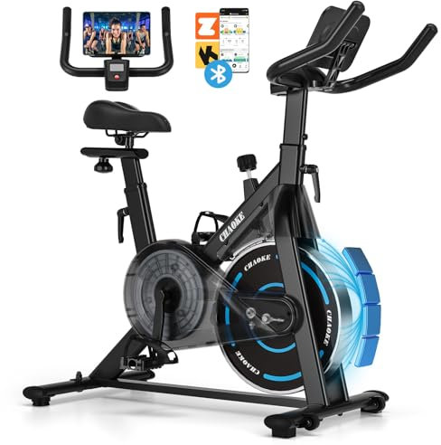 CHAOKE Heimtrainer Fahrrad mit App, 2025 Leiser Hometrainer mit Magnetwiderstand, Verstellbarem Sitz und Griff, LCD-Ergometer, Stationäres Fitnessbike mit großem Tablet-Halter, Bis 150KG