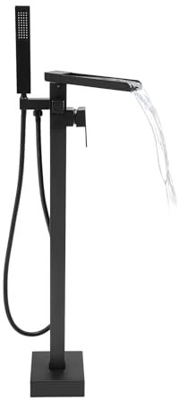 JUDEMII Miscelatore per vasca autoportante, 2 tipi di beccuccio, da pavimento con doccetta, in ottone nero (nero)