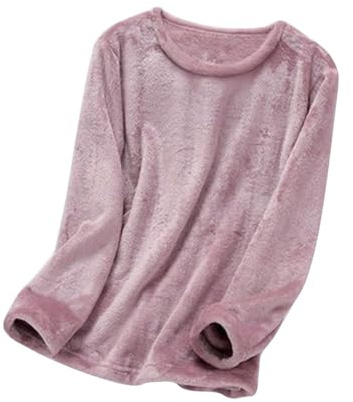 Women's Fleece Pajamas Tops Long Sleeve Thermal Pullover Winter Warm Crewneck Shirts Soft Fuzzy Loungewear Pink