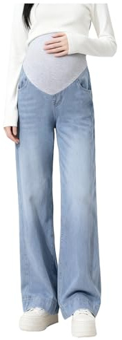Olamao Jeans in gravidanza, da donna, in vita regolabile, larghezza Bootcut/Flare Stretch Denim Lounge Pantaloni con tasche per donne piccole fino a 170 cm, M