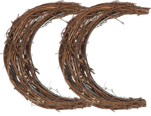 DOITOOL 2PCS Moon-Shaped Rattan Wreath Rings 20cm Half Moon Wreath Natural Vine DIY Frames for Garland Making Floral Decoration Handmade Craft Supplies for Home and Holiday Decor