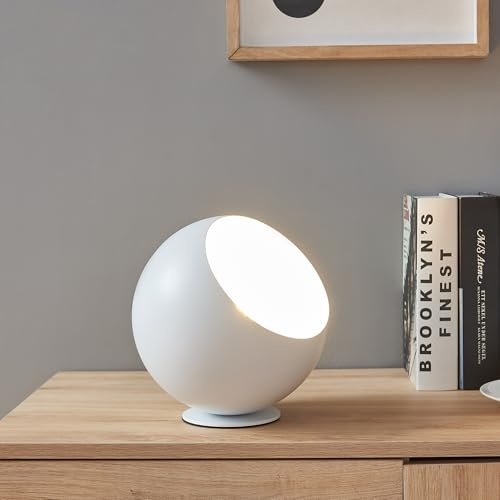 lux.pro Lámpara de Mesa Lukkodso con Pantalla Esférica Base Estable Lámpara para Mesita de Noche Atmósfera Cálida 1x E27 60 W Metal 20xØ20 cm - Blanco