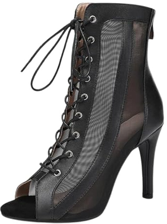 Tacones Heels Baile Mujer Heels Dance Shoes Tacon Fino Zapatos Fiesta con Cordones Zapatos Punta Abierta Botines de Baile con Tacón Alto Salsa y Bachata de Salon Sandalia Elegantes Calzado de Danza