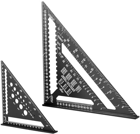 Kit d'équerre de charpentier 18 cm + 30 cm - Équerre de butée multifonction en aluminium - Règle triangulaire avec base en T et trou de perçage - 45°/90° - Rapporteur d'angle de menuisier - Outil de