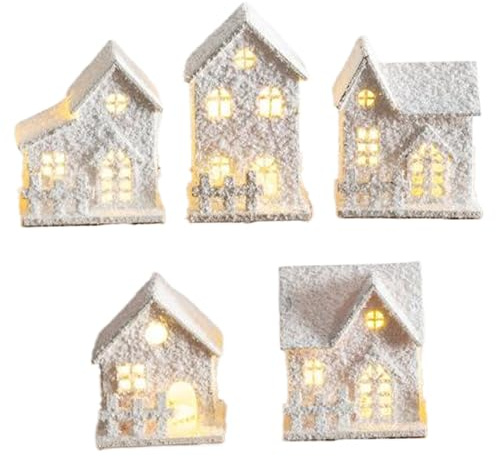 5 pièces/Ensemble Maisons de Village de noël avec LED décorations Village noël en Bois rempli Neige Ensembles fête scène d'hiver réalistes pour la décoration