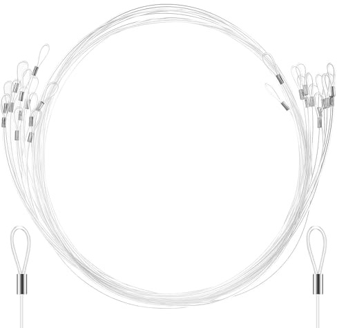 Alipis Alambre para Colgar Cuadros Transparente 12 Unidades de Nylon 15 M Presillas Dobles Cuerda Colgante Invisible para Marcos de Fotos y Decoración Artística