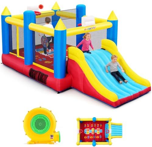 Grande castello gonfiabile per bambini 3-12, grande scivolo e grande trampolino, Springburg gonfiabile con soffiatore, casa gonfiabile per bambini, per uso esterno/interno, regalo di compleanno per
