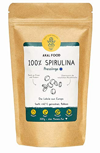 Bio Spirulina Presslinge in vioIetteglas | Ökologische Vitalstoffe Rohkost, glutenfrei, vegane Ernährung voller Nährstoffe, Reines Naturprodukt aus deutschem Anbau, ohne Zusätze (300g)