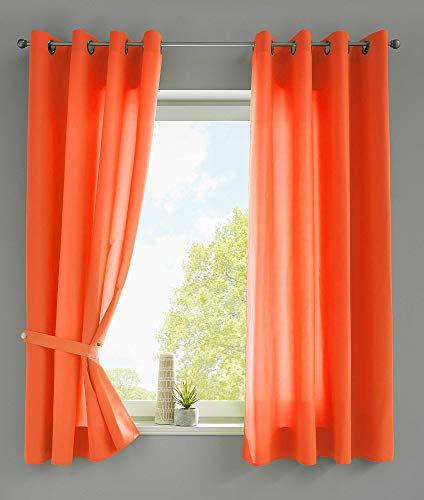 Gardinenbox 2er Set Vorhänge Schal Ösen »Berlin« HxB 145x140 cm Orange Blickdicht Microsatin Lichtdurchlässig Uni Matt, 20405N2