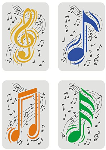 FINGERINSPIRE 4 Stück Musiknoten Schablonen Set 29,7x21cm Musikschablonen in 4 Stilen Musikvorlage Musiknoten Melodie Schablone zum Malen auf Holz, Boden, Möbeln, Wänden und Papier