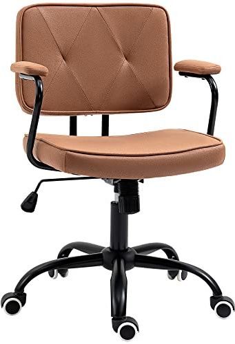 Vinsetto Bürostuhl mit Rollen Drehstuhl Schreibtischstuhl für Büro höhenverstellbar mit Wippfunktion 360°-Drehung neigbar Schaumstoff Braun 61 x 58 x 82-91 cm