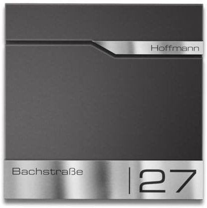 Metzler Boîte aux Lettres Murale avec Porte-nom, Design Moderne avec Compartiment à journaux Poudre de Fer DB703, Personnalisable avec Plaque Nominative en Acier Inoxydable V2A | Modèle Siebert…