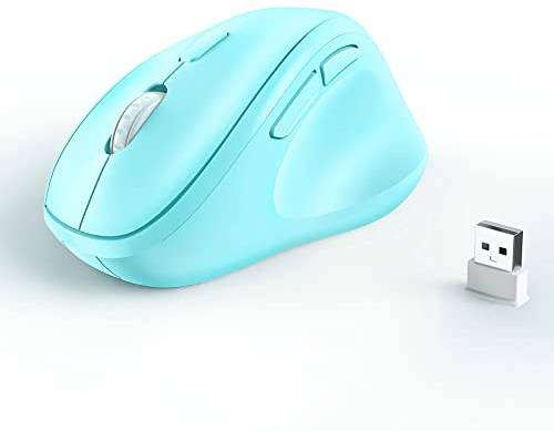 Micropack, mouse ergonomico senza fili con dongle USB per PC, laptop e desktop, mouse Ergo con clic silenzioso, lunga durata della batteria, fino a 1600 DPI e 1 batteria AA, blu