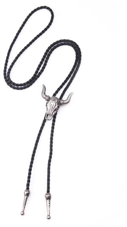 Sumajuc Mens Leather Necklace, Adjustable Vintage Bolo Tie for Men, Unisex Wild West Theme Cowboy Accessories (Black)