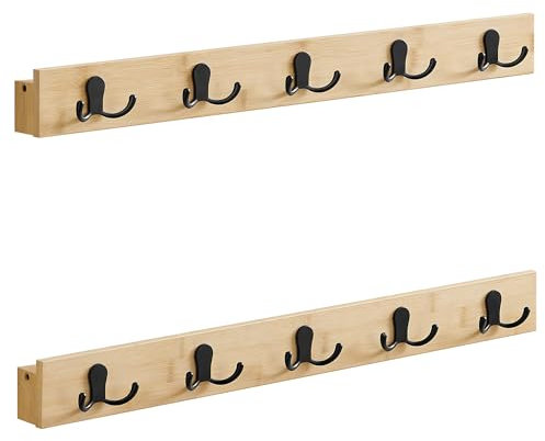 SONGMICS Wandgarderobe 2er Set, Garderobe mit Ablage, Wandmontage, 10 Zweifach-Metallhaken, platzsparend, für Flur Wohnzimmer Schlafzimmer, pro Haken bis 5 kg belastbar, naturbeige LCR052N01