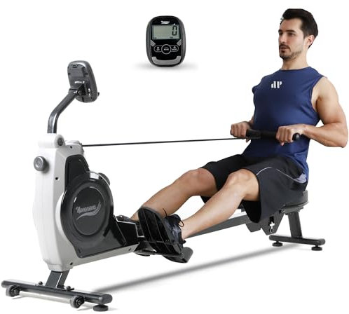 Novonova Rudergerät mit Magnetbremssystem, 8 Widerstandsstufen, Aluminium-Schlitten, LCD-Display, Leise, Faltbares Rudergerät für Zuhause & Büro, Rudergerät/Rudermaschine