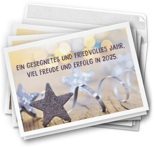 10 Neujahrskarten Grußkarten 2025 Neujahr Silvester - Klappkarten mit Umschlägen - Neujahrsgrüße Kirchlich Stern Segen