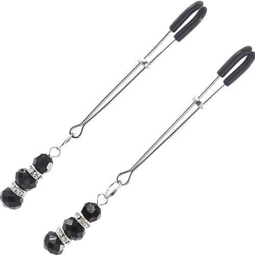 FOPS Morsetti per Capezzoli Donna Argento-Nero Stimolatori Seno 11cm Pinze Capezzoli per Principianti Gioielli BDSM Eleganti I06-8