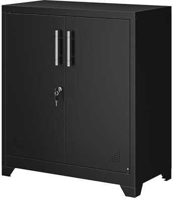 YITAHOME Büroschrank Abschließbarer Aktenschrank 3-stöckiger Aufbewahrungsschrank Metall Aktenschrank Druckerständer für Home Office (Schwarz)