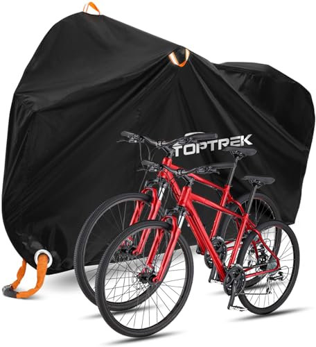 toptrek Bike Cover for 2 Bikes, 210D Oxford Bike Covers for Outside Storage, 210 x 110 x 95cm Bicycle Cover Waterproof Outdoor with Storage Bag, Anti-UV Bike Rain Cover