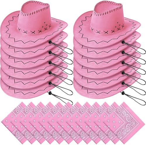 MSYU 12 Sets Cowboy Hat for Women, Western Cowboy Hat with Bandanna, Felt Wide Edge Western Cowboy Hats Classic Panama Hat Outdoor Wide Edge Cowboy Hats