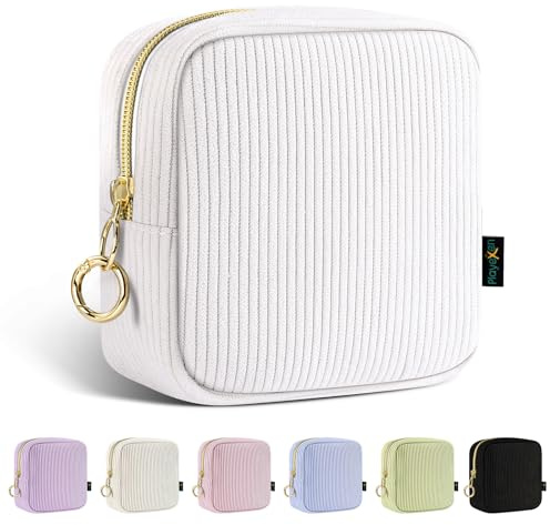 Trousse Maquillage Femme Petit Mini Trousse de Toilette Fille Voyage en Velours Côtelé épais Pochette Maquillage Sac de Organiseur Rangement à Cosmétique Makeup Idéal Cadeau Anniversaire Noël(Blanc)