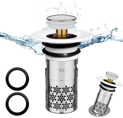 1 Pièces Bouchon de lavabo INOX, Pop up Bouchon de vidage Universel, Bouchon de Vidange Amélioré, Flitre de Vidange Anti-Bloqué, avec Filtre Net, pour Baignoire, Cuisine, Lavabo (33-40mm) - Blanc.