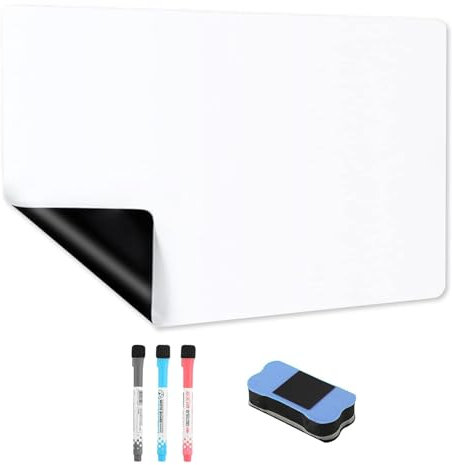A3 Magnetisches Whiteboard für Kühlschrank – Abwischbare Weiße Magnettafel Flexibles, magnetisches Whiteboard für Küche, Büro & Schule. Inkl. 3 Stiften, 1 Radierer und 2 Magneten.