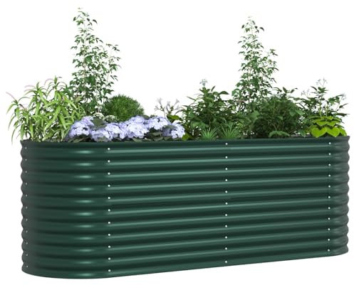 vidaXL Cama elevada de jardín Verde 240 x 80 x 81 cm, Hecha de Acero galvanizado, diseño Moderno y Duradera para el Exterior. Tiene una Forma Ovalada única y un área de Cultivo Amplia para Tus Plant