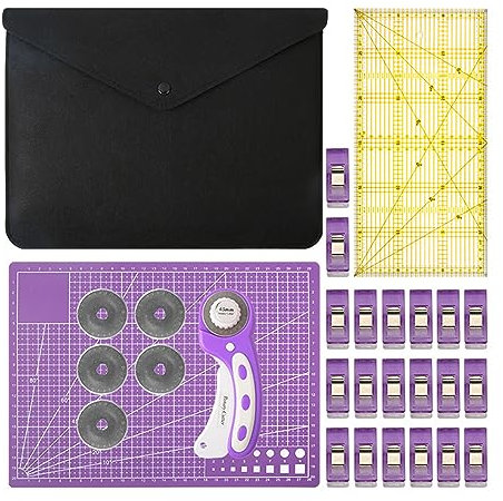 Wdbild Cortador giratorio de tela con bloqueo y paletas de repuesto, herramienta de corte giratorio ergonómico para acolchar artes de costura