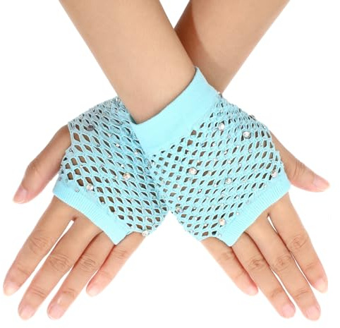 Guantes de Rejilla Cortos de Nailon con Pedrería Niñas Accesorios de Fiesta de los Años 80 Guantes Sin Dedos de Malla para Cosplay Fiesta Temática de Halloween Disfraz Rendimiento Mangas de Rejilla