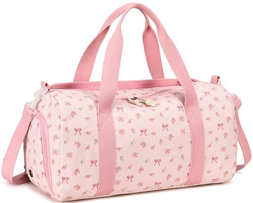 Sporttasche Kinder Schwimmtasche Jungen Damen mit Schuhfach und Nassfach Badetasche Teenager kleine Reisetasche Fitnesstasche, Pana Flor Pequeña Rosa, 45 cm x 22 cm x 23 cm, Deportes