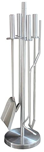 HTTGDGDH Set da Camino in Argento da 5 Pezzi: Scopa, Pala, Pinze E Attizzatoio con Supporto - Altezza 66 Cm. Ambienti E Caminetti