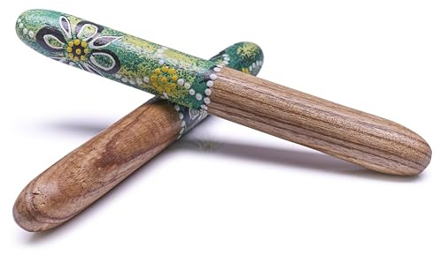 Australian Treasures Clapsticks, grönt, traditionellt trä, 25 x 3 cm, handgjord design, slagverk för Didgeridoo vägledning, lämpligt för unga och gamla