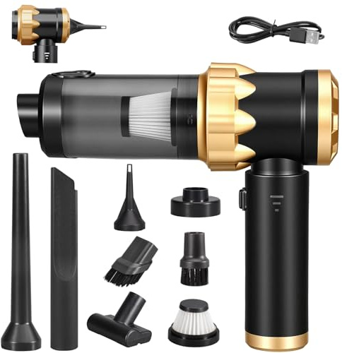 Aspiradora de Mano Coche Potente Aspirador, 26000 PA Aspiradora de Mano Sin Cable, Mini Aspirador Portatil, Ideal para la Limpieza del Coche y del Hogar, Oro Negro