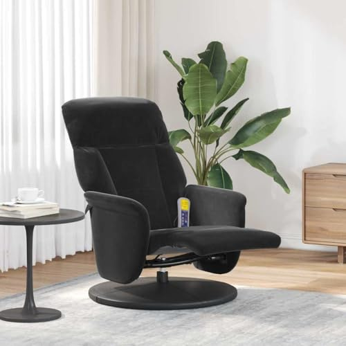 Ordellia Fauteuil relax de massage noir en velours pivotant avec repose-pieds et dossier, 91 x 71 x 105 cm, ergonomique, pour salon, bureau et home cinéma, pour des pauses relaxantes