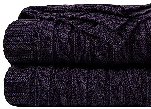 NTBAY 100% Pure Cotton Cable Knit Throw Blanket, Super Soft Warm 130x170 Knitted Throw Blanket for Couch, Sofa, Chair, Bed - Extra Cozy, Machine Washable, Comfortable Home Decor, Purple, 130x170 cm