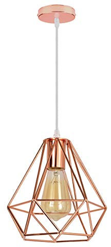 iDEGU Lampadario a Sospensione Vintage Industriale, E27 Lampada da Soffitto Retrò In Ferro Stile Gabbia Lampada a Sospensione per camera da letto, soggiorno, sala da pranzo - 20 cm, oro rosa