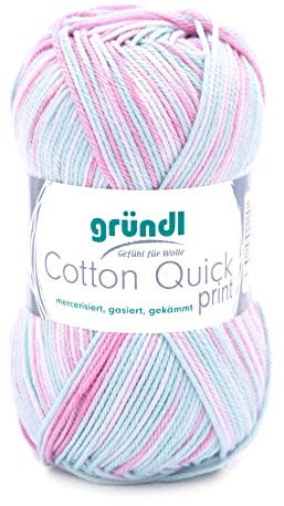 Gründl Wolle Cotton Quick print - dünn zum Häkeln mit Farbverlauf - Strickgarn - Glänzend und hautfreundlich - 100 % Baumwolle - 1 Knäuel 50 g / 125 m - Nadelstärke 3 - 4 - Aqua