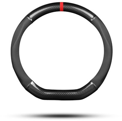 Ergocar Car Steering Wheel Cover Non-slip Car Steering Wheel Protector Sport D-shape Carbon Fiber & PU Leather Universal For Diameter 38cm(15) (Black-stripe-U)