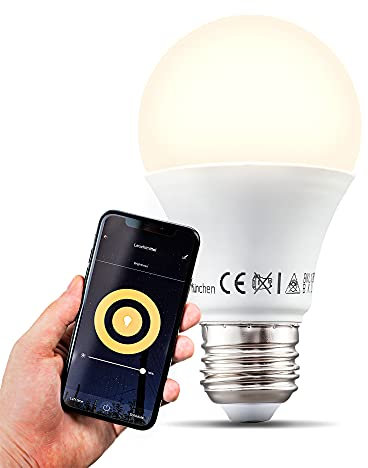 B.K.Licht I LED E27 WiFi Lampe I Kompatibel mit Alexa I 9 Watt I 806 Lumen I Warmweiße Lichtfarbe 2700K I Dimmbar I App Sprachsteuerung I iOS & Android I WLAN Glühbirne I Smartes Leuchtmittel