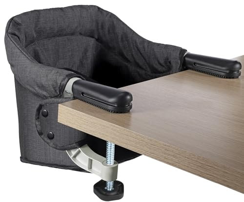 Toogel Silla de Mesa para Bebé, Trona Portátil Plegable con Arnés de Seguridad, Asiento Enganchable infantil con Bolsa de Transporte para Casa y Viajes (Negro)