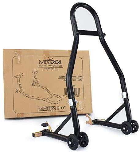 MGidea CAVALLETTO SOLLEVATORE ALZA MOTO RUOTA POSTERIORE GARAGE NAKED OFFICINA BOX PISTA MANUTENZIONE SOSTA 450KG ROSSO