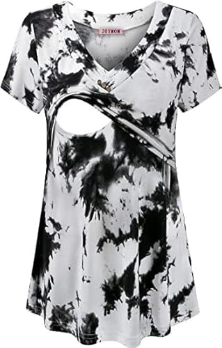 Joymom XL Summer Maternity Tops for Women, Nursing Blouse Short Sleeve Nursing Tops Ruching Round Hem Shirts Latched Mama