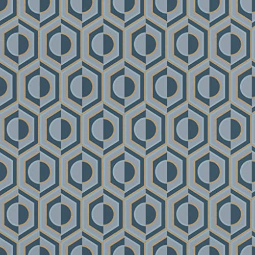 Rasch Sophia 710151 Papier peint intissé Motif géométrique rétro Bleu/gris et doré 10,05 x 0,53 m