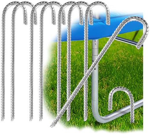 COM-FOUR® 8X XL Bodenanker aus massivem Stahl, J-Form 38 cm, Ø 1 cm – verzinkte Erdanker für Zelt, Pavillon, Hüpfburg, Trampolin, auch als Bewehrungsstab für den Boden, stabil & rostfrei